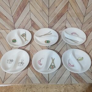 Set 6 Signature Jessica Glickman TAKE OUT Porcelain Divided Sushi Dipping Bowls